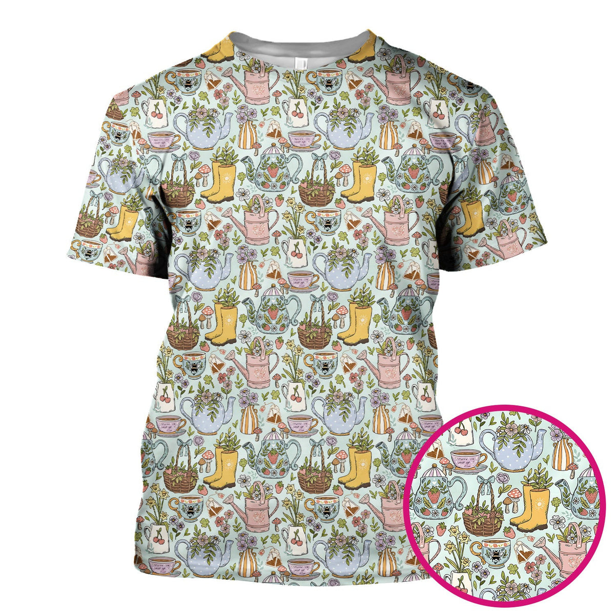 Garden Tea Party Floral Print Scrub Top, Comfortable Scrubs for Nurses
