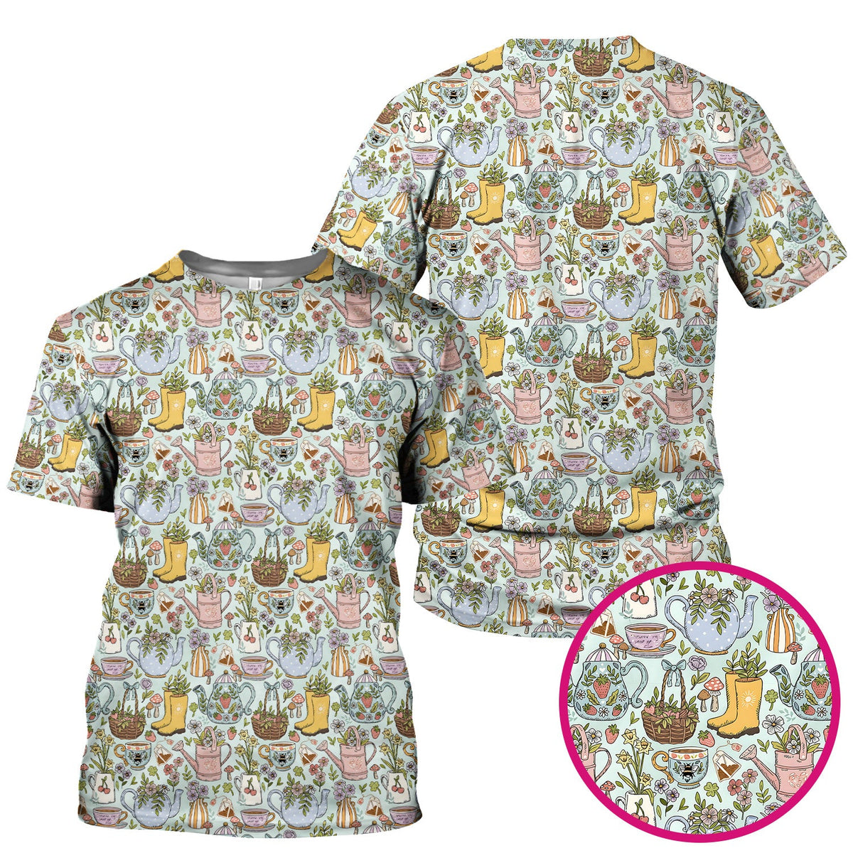 Garden Tea Party Floral Print Scrub Top, Comfortable Scrubs for Nurses