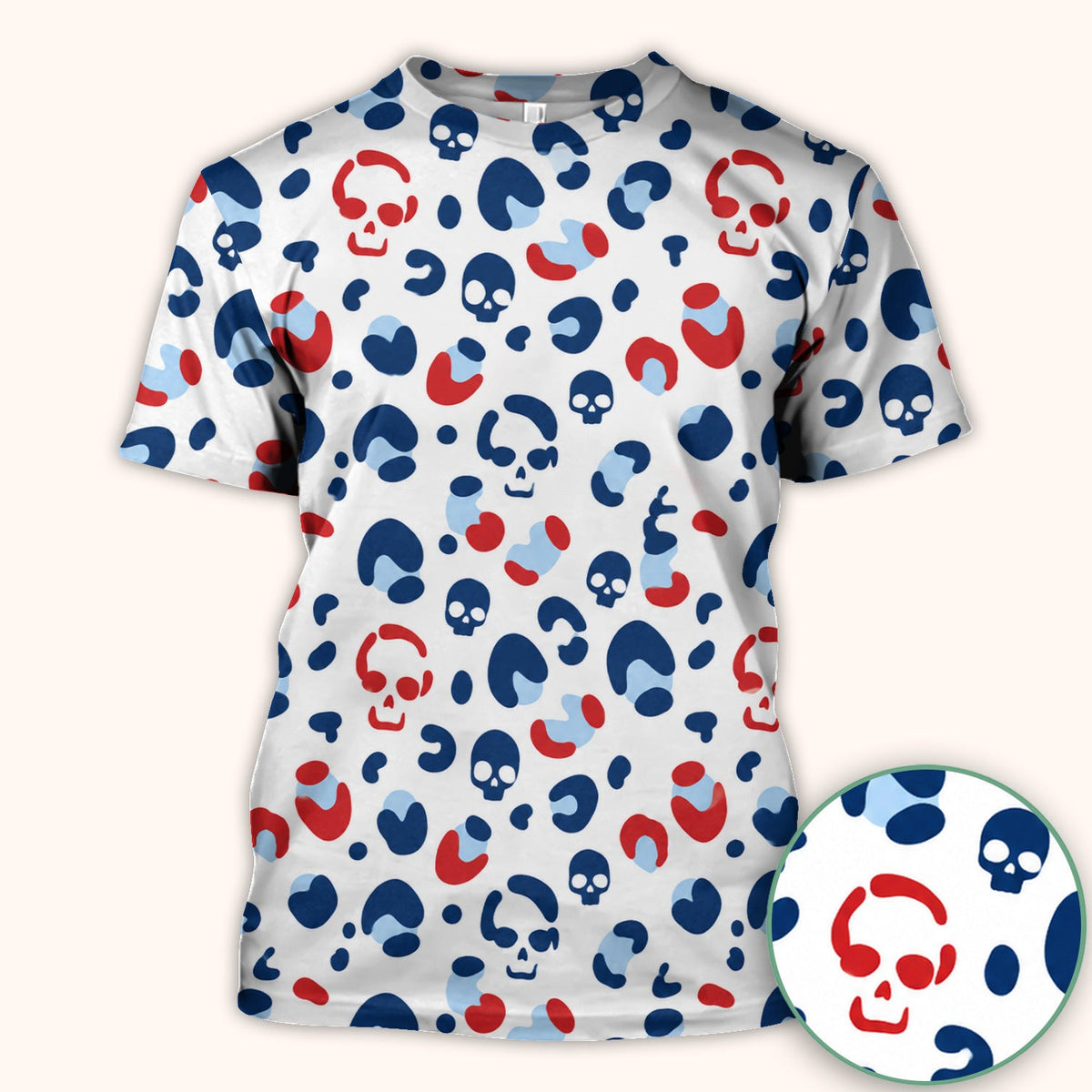Red Blue Skull Leopard Pattern Scrub Top, Comfortable Scrubs for Nurses