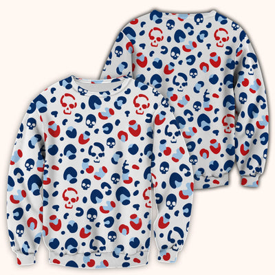 Red Blue Skull Leopard Pattern Scrub Top, Comfortable Scrubs for Nurses