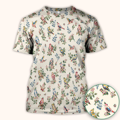 Cute Vintage Birds Blossom Pattern Scrub Top, Comfortable Scrubs for Nurses