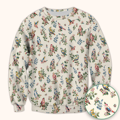 Cute Vintage Birds Blossom Pattern Scrub Top, Comfortable Scrubs for Nurses