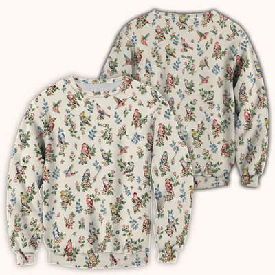Cute Vintage Birds Blossom Pattern Scrub Top, Comfortable Scrubs for Nurses
