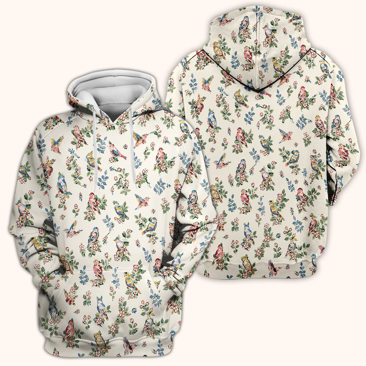 Cute Vintage Birds Blossom Pattern Scrub Top, Comfortable Scrubs for Nurses