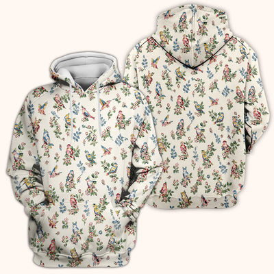 Cute Vintage Birds Blossom Pattern Scrub Top, Comfortable Scrubs for Nurses