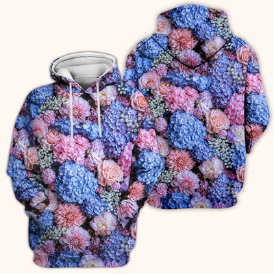 Cute Pastel Hydrangea Rose Blossom Pattern Scrub Top, Comfortable Scrubs for Nurses