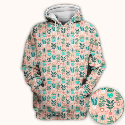 Potted Houseplant Leaves Pattern Scrub Top, Comfortable Scrubs for Nurses