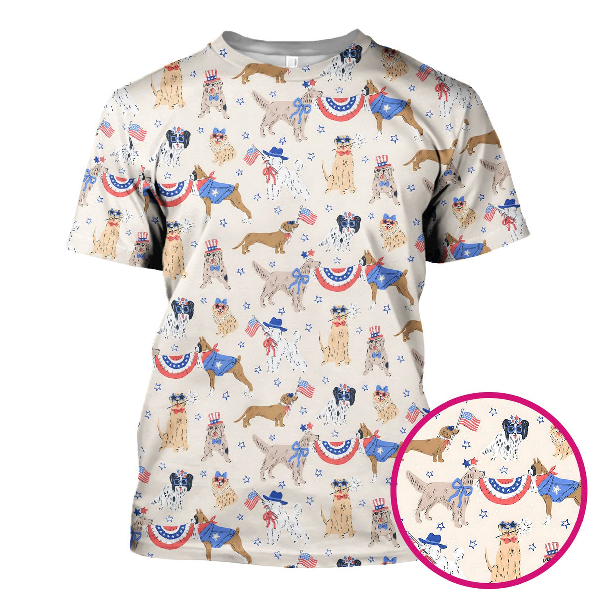 Patriotic Dog Parade Pattern Scrub Top, Comfortable Scrubs for Nurses