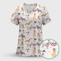 Patriotic Dog Parade Pattern Scrub Top, Comfortable Scrubs for Nurses