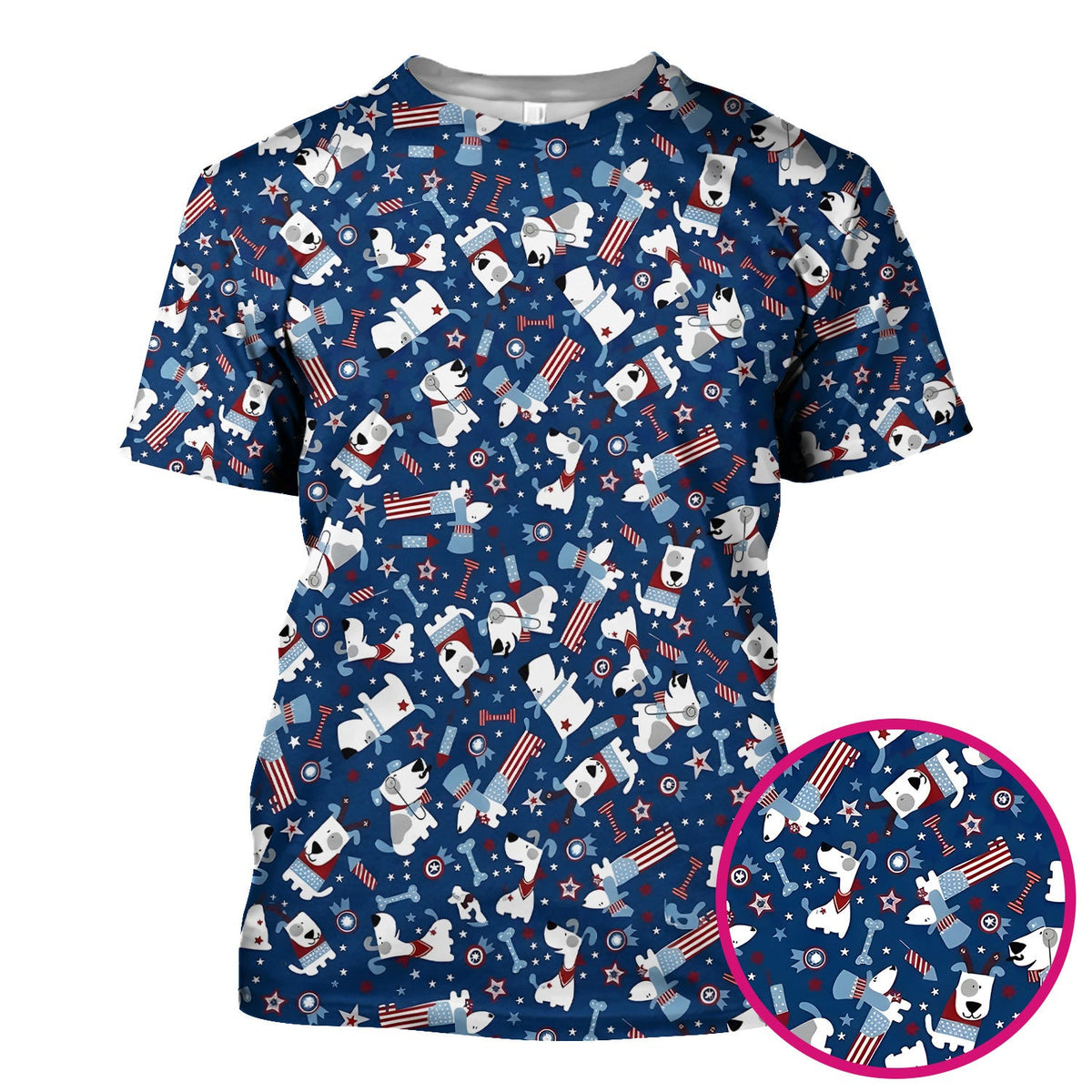 Patriotic Nurse Dog Stars Pattern Scrub Top, Comfortable Scrubs for Nurses