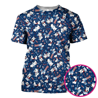 Patriotic Nurse Dog Stars Pattern Scrub Top, Comfortable Scrubs for Nurses