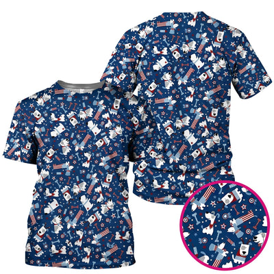 Patriotic Nurse Dog Stars Pattern Scrub Top, Comfortable Scrubs for Nurses