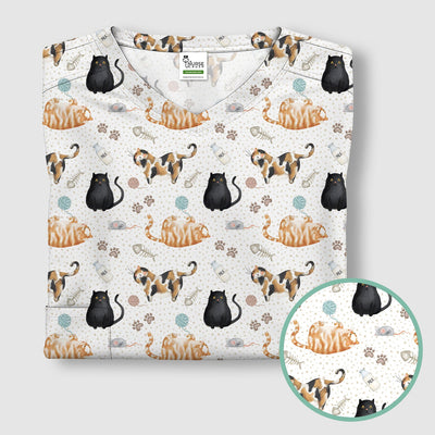 Cute Cat Yarn Paw Pattern Scrub Top, Comfortable Scrubs for Nurses