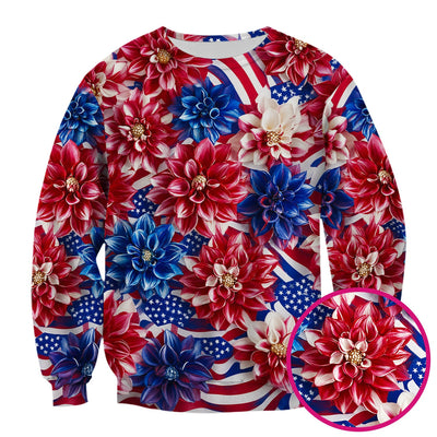 Festive Patriotic Floral Flag Pattern Scrub Top, Comfortable Scrubs for Nurses