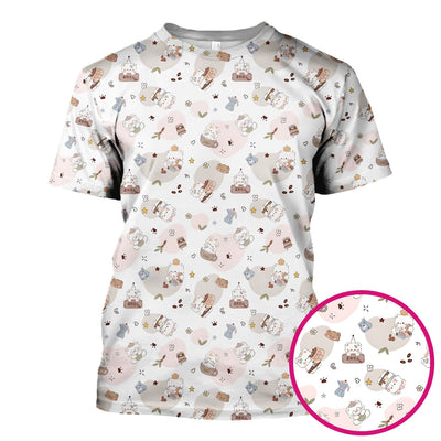 Cute Cat With Coffee Paw Heart Pattern Scrub Top, Comfortable Scrubs for Nurses