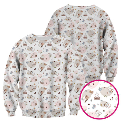 Cute Cat With Coffee Paw Heart Pattern Scrub Top, Comfortable Scrubs for Nurses