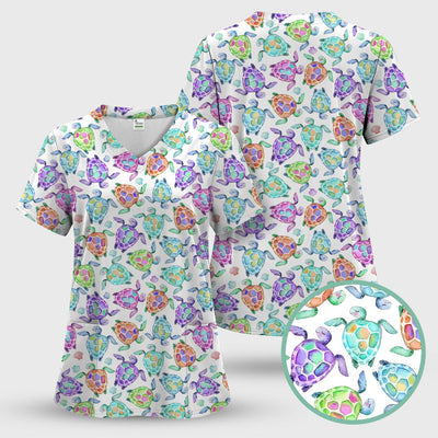 Potted Plant Orchid Cactus Pattern Scrub Top, Comfortable Scrubs for Nurses