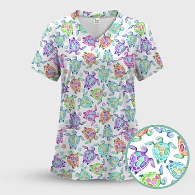 Potted Plant Orchid Cactus Pattern Scrub Top, Comfortable Scrubs for Nurses