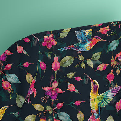 Hummingbird Fuchsia Bloom Pattern Scrub Top, Comfortable Scrubs for Nurses