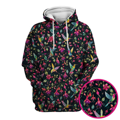 Hummingbird Fuchsia Bloom Pattern Scrub Top, Comfortable Scrubs for Nurses