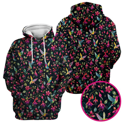 Hummingbird Fuchsia Bloom Pattern Scrub Top, Comfortable Scrubs for Nurses