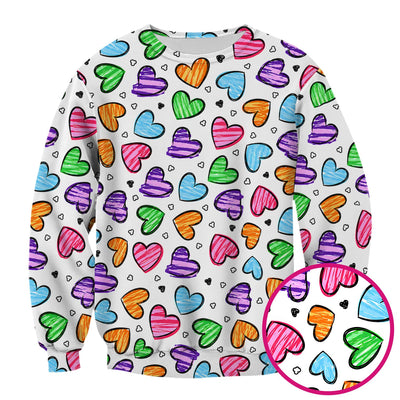Colorful Doodle Heart Pattern Scrub Top, Comfortable Scrubs for Nurses