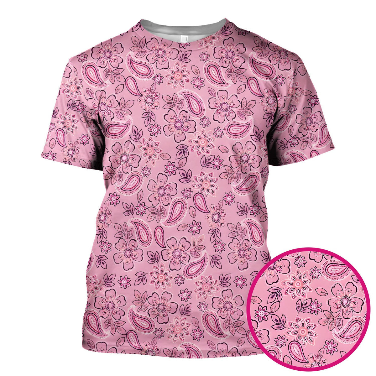 Pink Paisley Floral Nurse Pattern Scrub Top, Comfortable Scrubs for Nurses