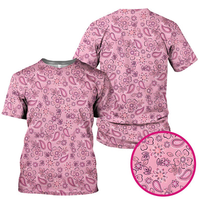 Pink Paisley Floral Nurse Pattern Scrub Top, Comfortable Scrubs for Nurses