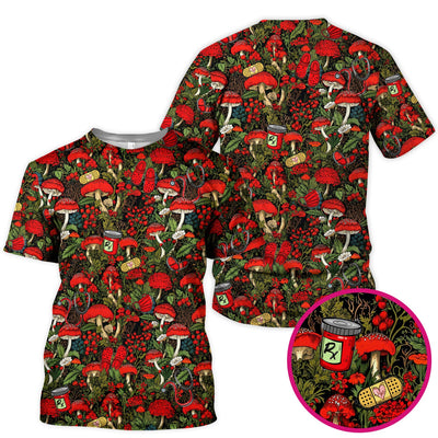 Red Mushroom Medical Forest Pattern Scrub Top, Comfortable Scrubs for Nurses