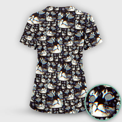 Funny Cosmic Cat Eye Spiral Pattern Scrub Top, Comfortable Scrubs for Nurses