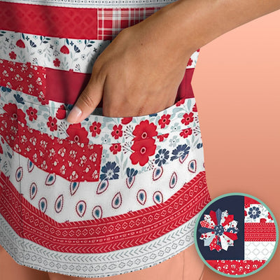 Patriotic Floral Flag Patchwork Pattern Scrub Top, Comfortable Scrubs for Nurses