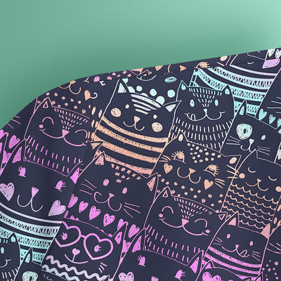 Cute Neon Cat Faces Pattern Scrub Top, Comfortable Scrubs for Nurses