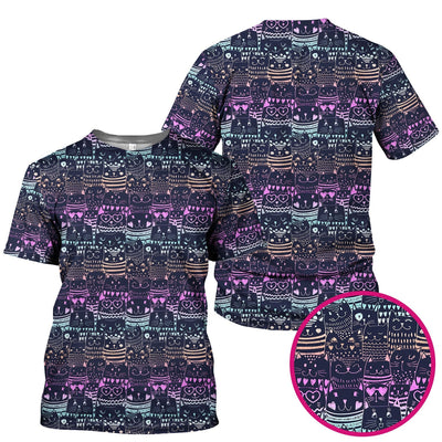 Cute Neon Cat Faces Pattern Scrub Top, Comfortable Scrubs for Nurses