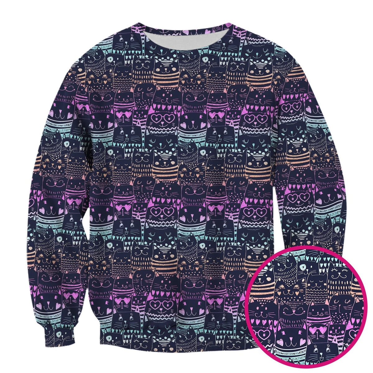 Cute Neon Cat Faces Pattern Scrub Top, Comfortable Scrubs for Nurses