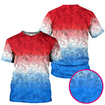 Red Blue Paisley Ombre Pattern Scrub Top, Comfortable Scrubs for Nurses