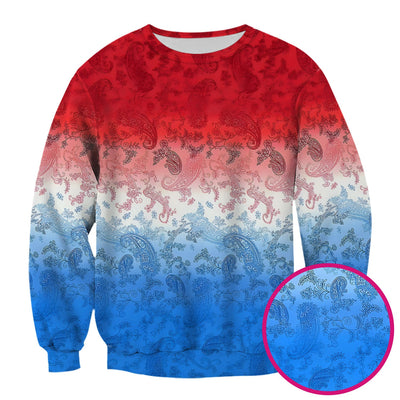 Red Blue Paisley Ombre Pattern Scrub Top, Comfortable Scrubs for Nurses