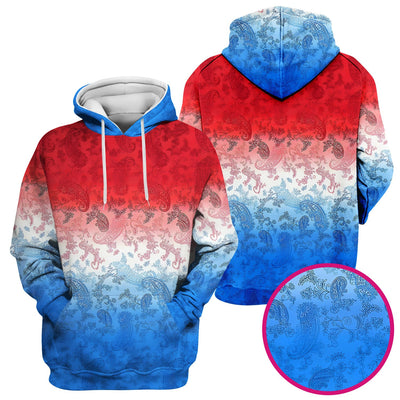 Red Blue Paisley Ombre Pattern Scrub Top, Comfortable Scrubs for Nurses