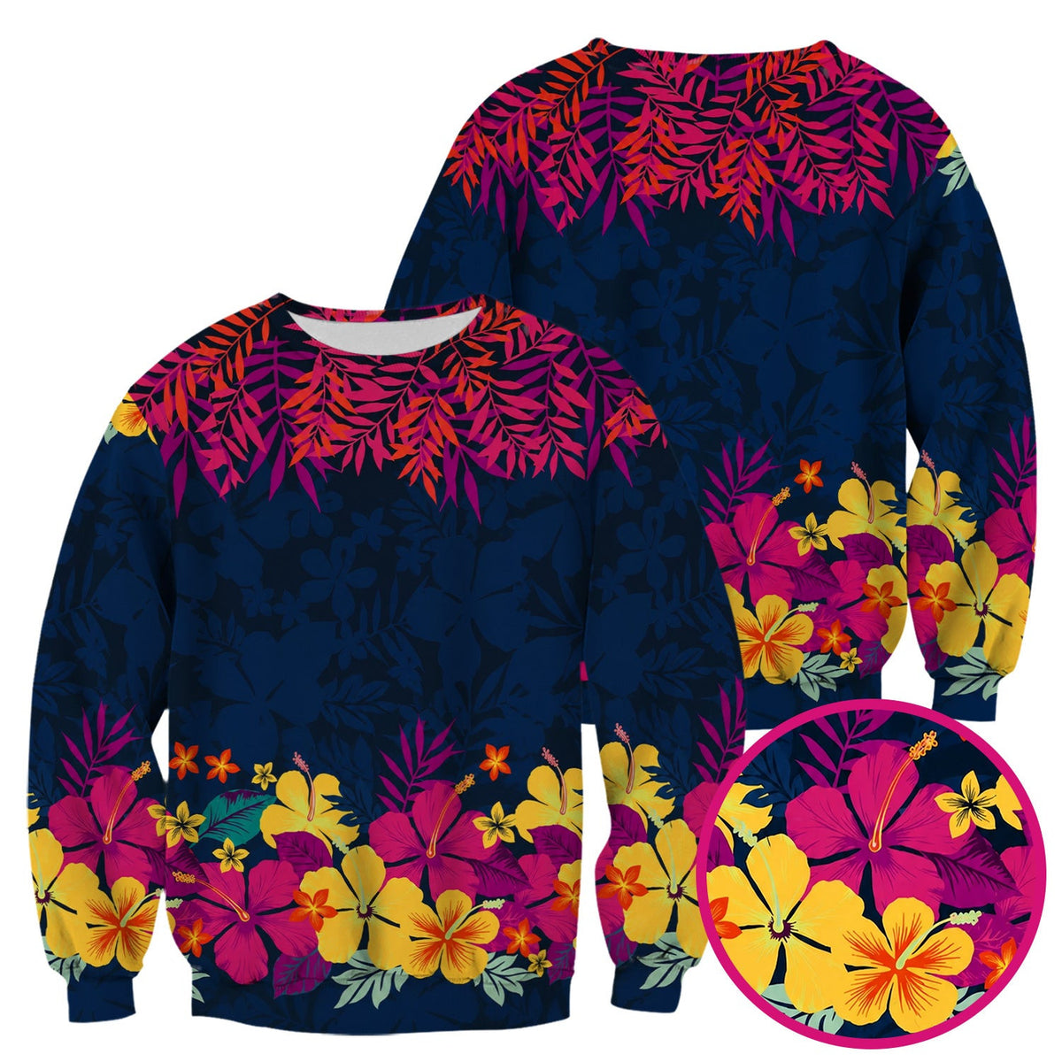 Tropical Hibiscus Palm Leaf Pattern Scrub Top, Comfortable Scrubs for Nurses