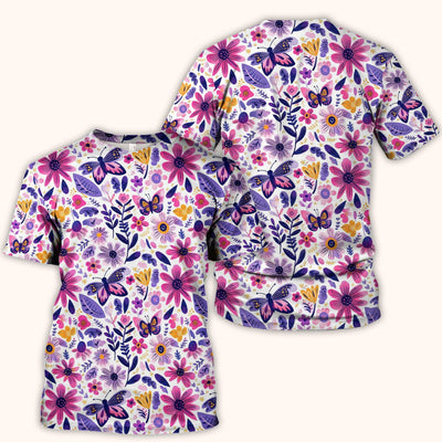 Cute Butterfly Wildflower Garden Pattern Scrub Top, Comfortable Scrubs for Nurses