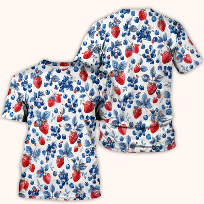 Cute Strawberry Blueberry Ladybug Pattern Scrub Top, Comfortable Scrubs for Nurses