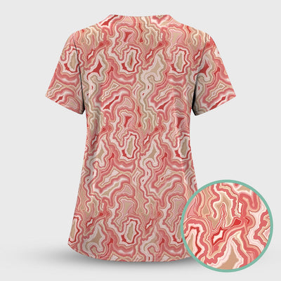 Pink Marble Swirl Abstract Pattern Scrub Top, Comfortable Scrubs for Nurses