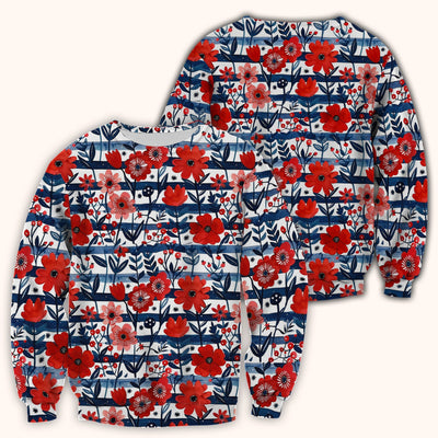 Red Poppy Navy Stripe Pattern Scrub Top, Comfortable Scrubs for Nurses