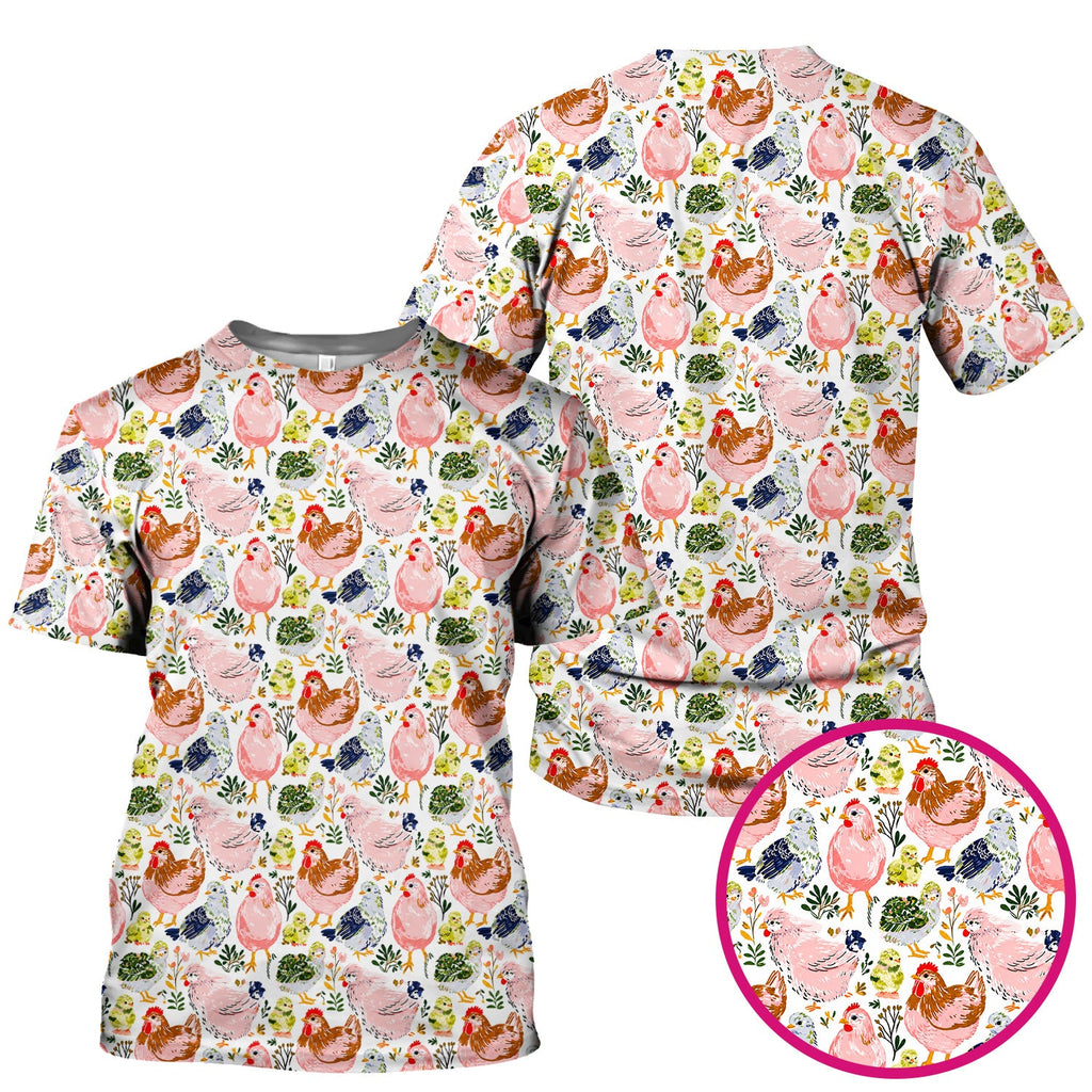 Cute Farm Chicken Hen Chick Pattern Scrub Top, Comfortable Scrubs for Nurses