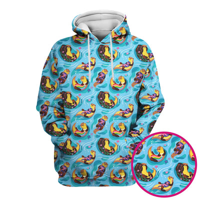 Otter Floating River Rainbow Pattern Scrub Top, Comfortable Scrubs for Nurses