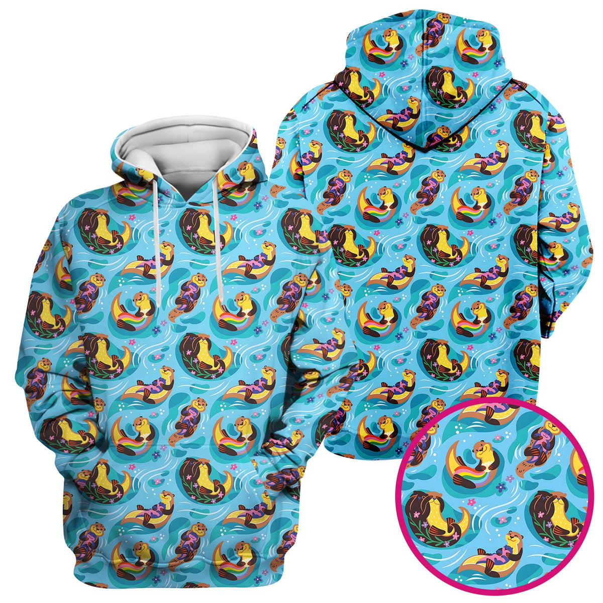 Otter Floating River Rainbow Pattern Scrub Top, Comfortable Scrubs for Nurses