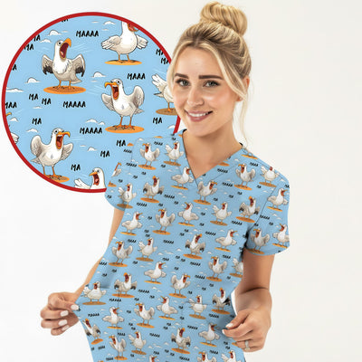 Funny Screaming Seagull Sky Pattern Scrub Top, Comfortable Scrubs for Nurses