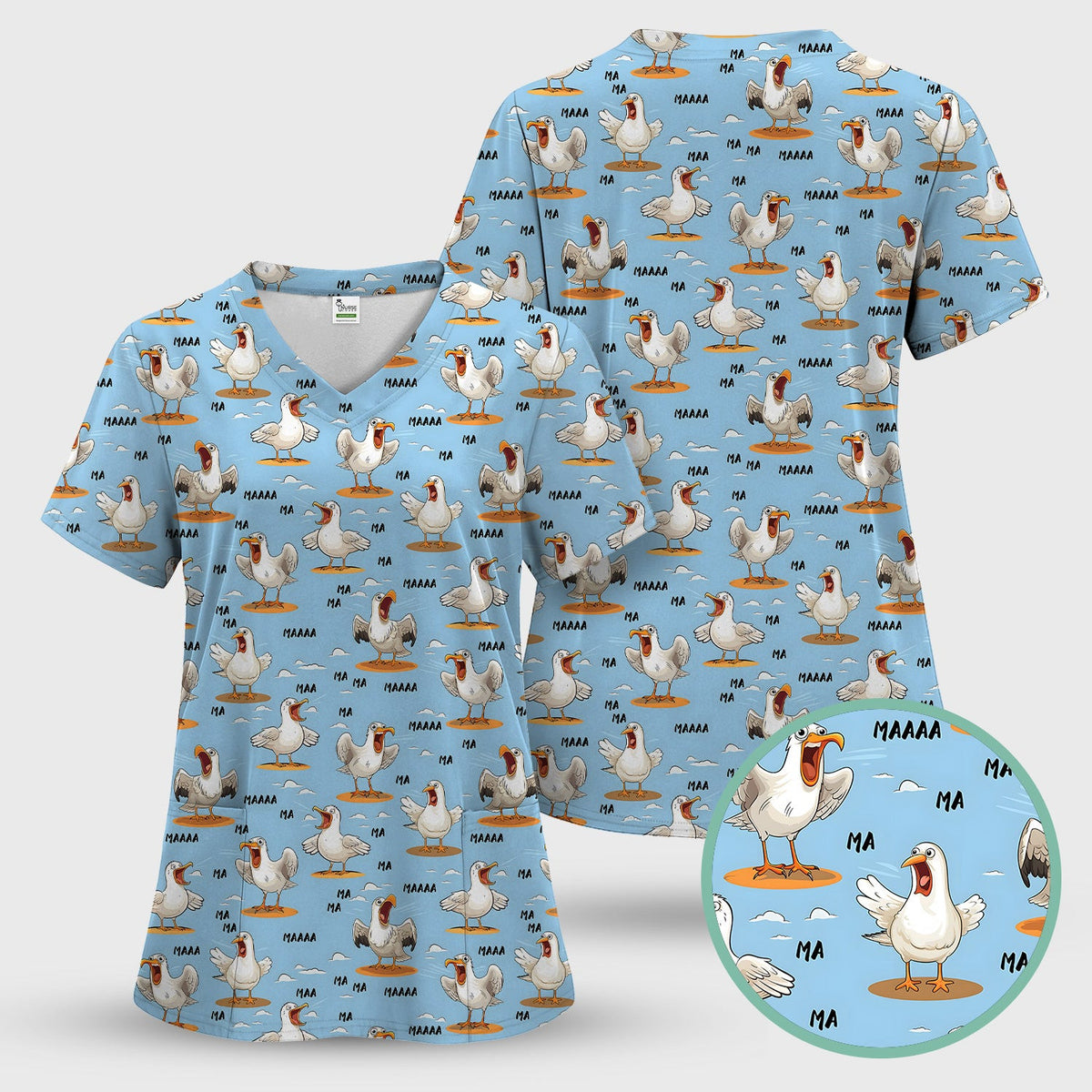 Funny Screaming Seagull Sky Pattern Scrub Top, Comfortable Scrubs for Nurses