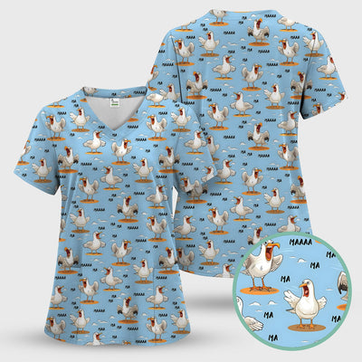 Funny Screaming Seagull Sky Pattern Scrub Top, Comfortable Scrubs for Nurses