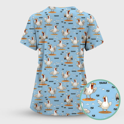 Funny Screaming Seagull Sky Pattern Scrub Top, Comfortable Scrubs for Nurses