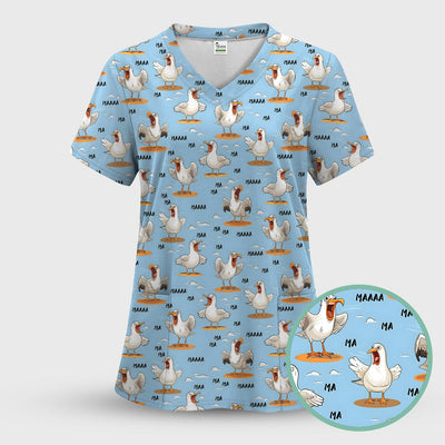 Funny Screaming Seagull Sky Pattern Scrub Top, Comfortable Scrubs for Nurses
